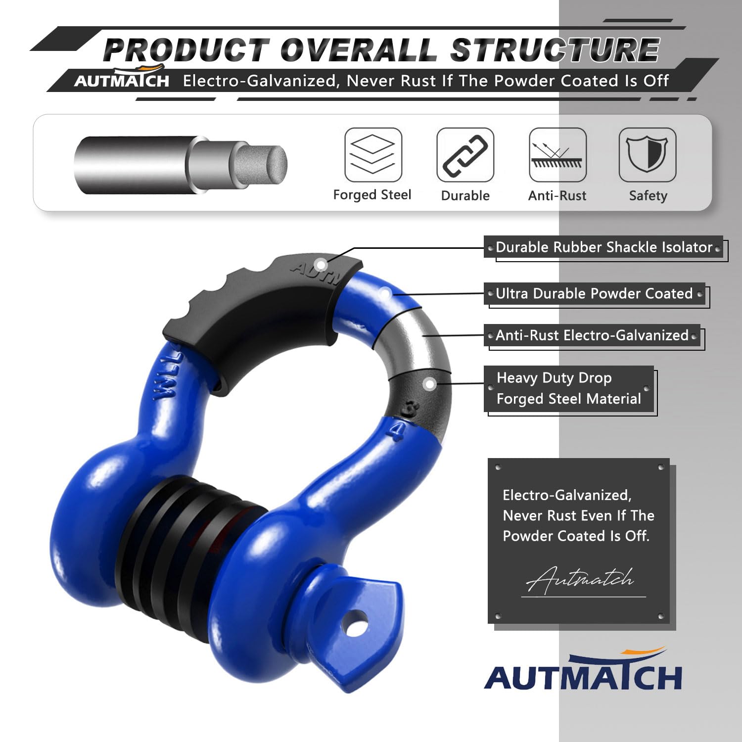 AUTMATCH galvanized and powder-coated finish resisting corrosion for long-lasting use