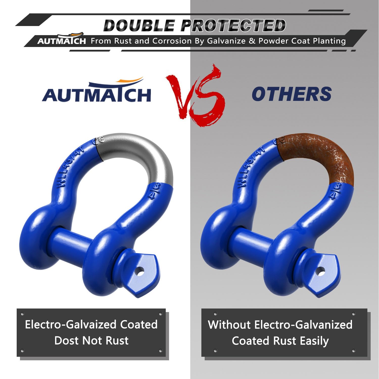 AUTMATCH shackles attached to ATV during recovery demonstrating safe heavy-duty use