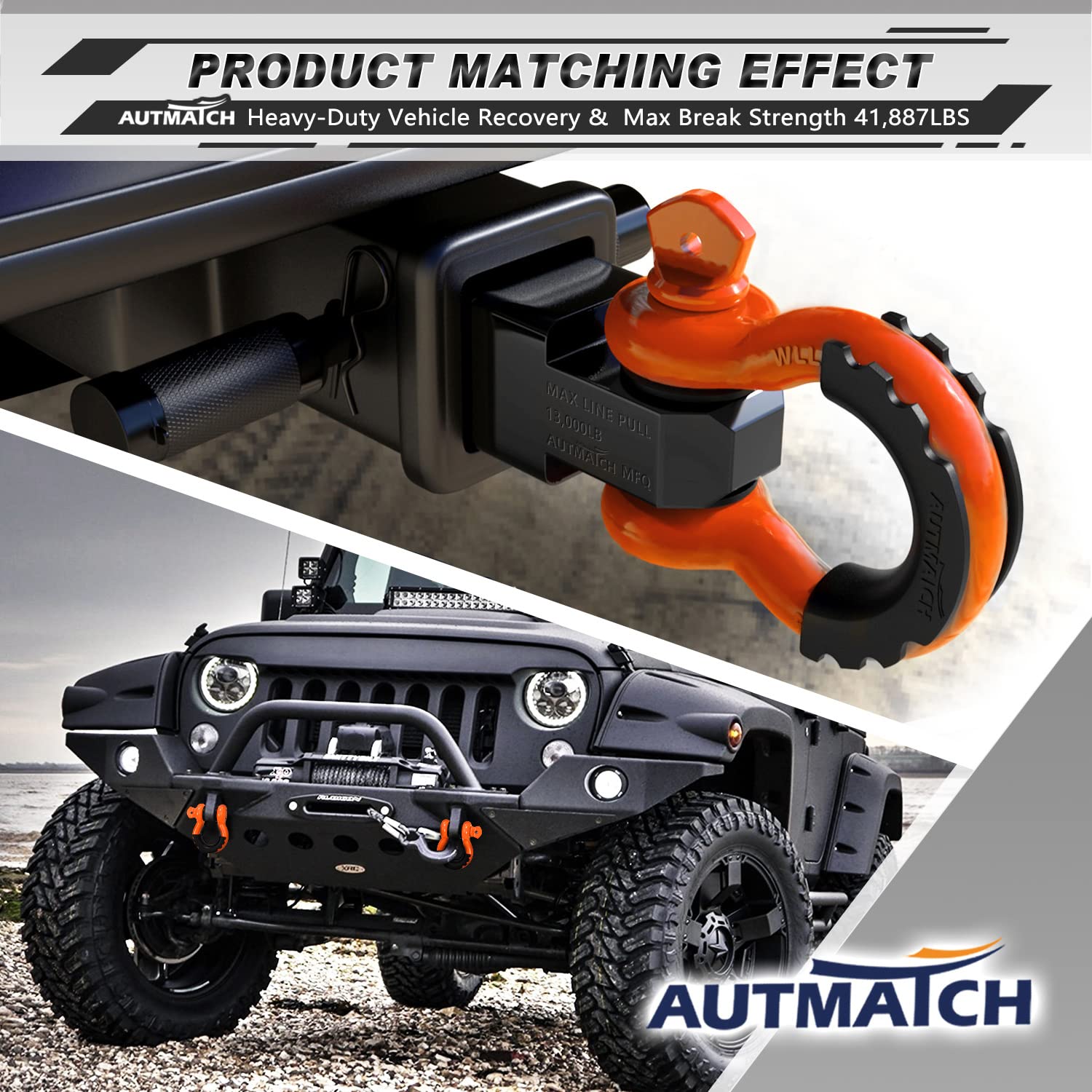AUTMATCH shackles in off-road recovery scene illustrating practical use