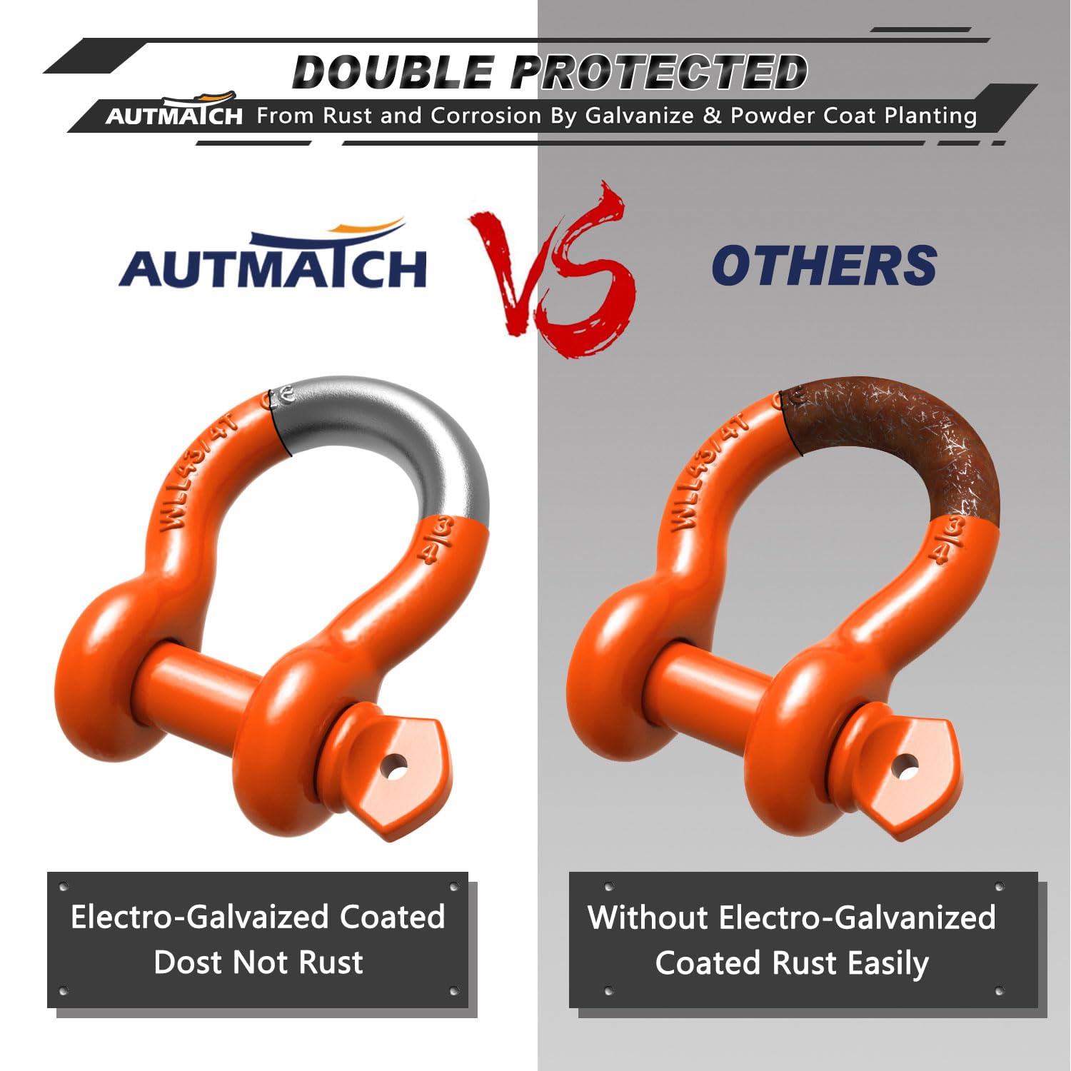 AUTMATCH shackles attached to recovery strap demonstrating secure connection