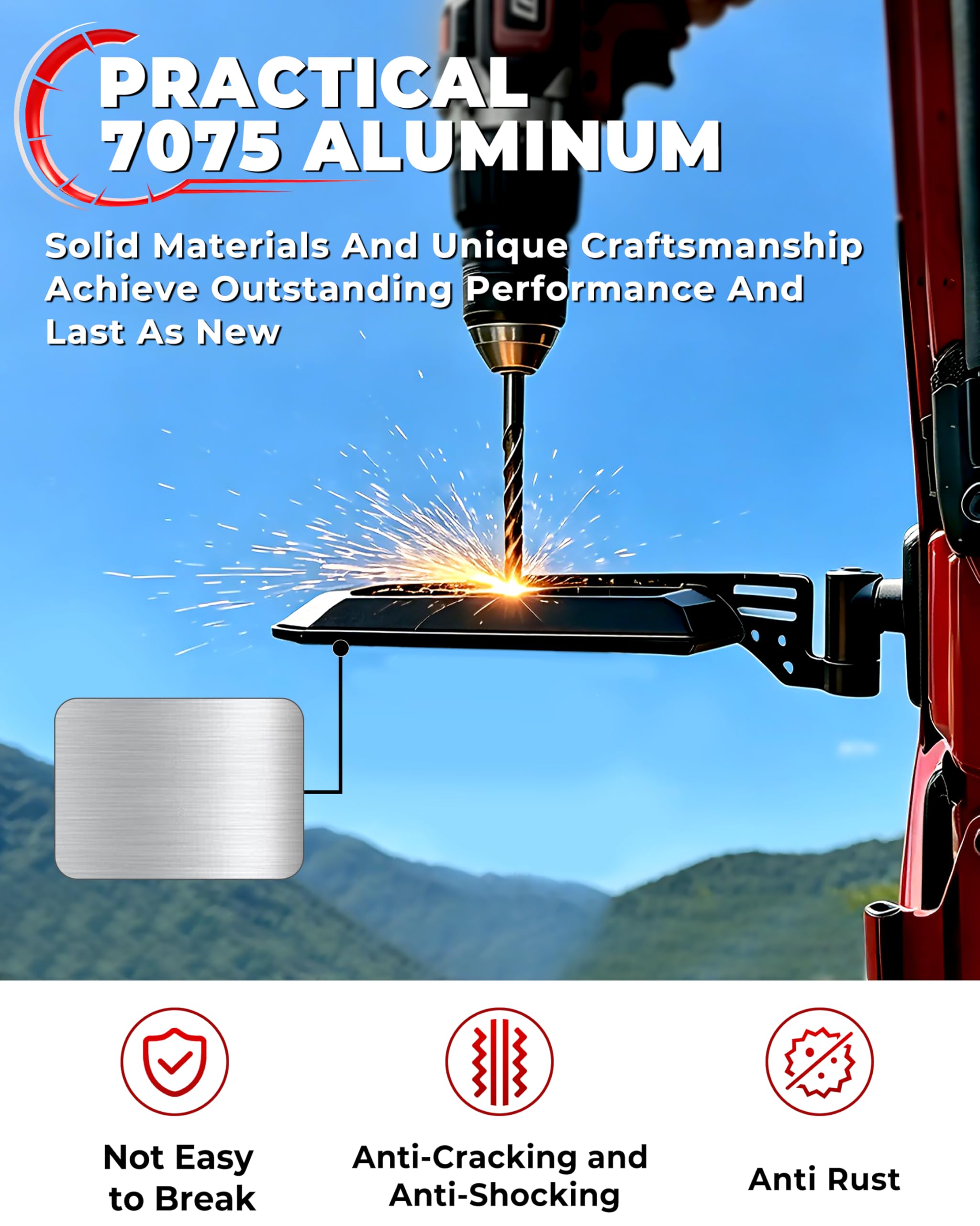 Auto Buero close-up of 7075 aluminum finish resisting corrosion