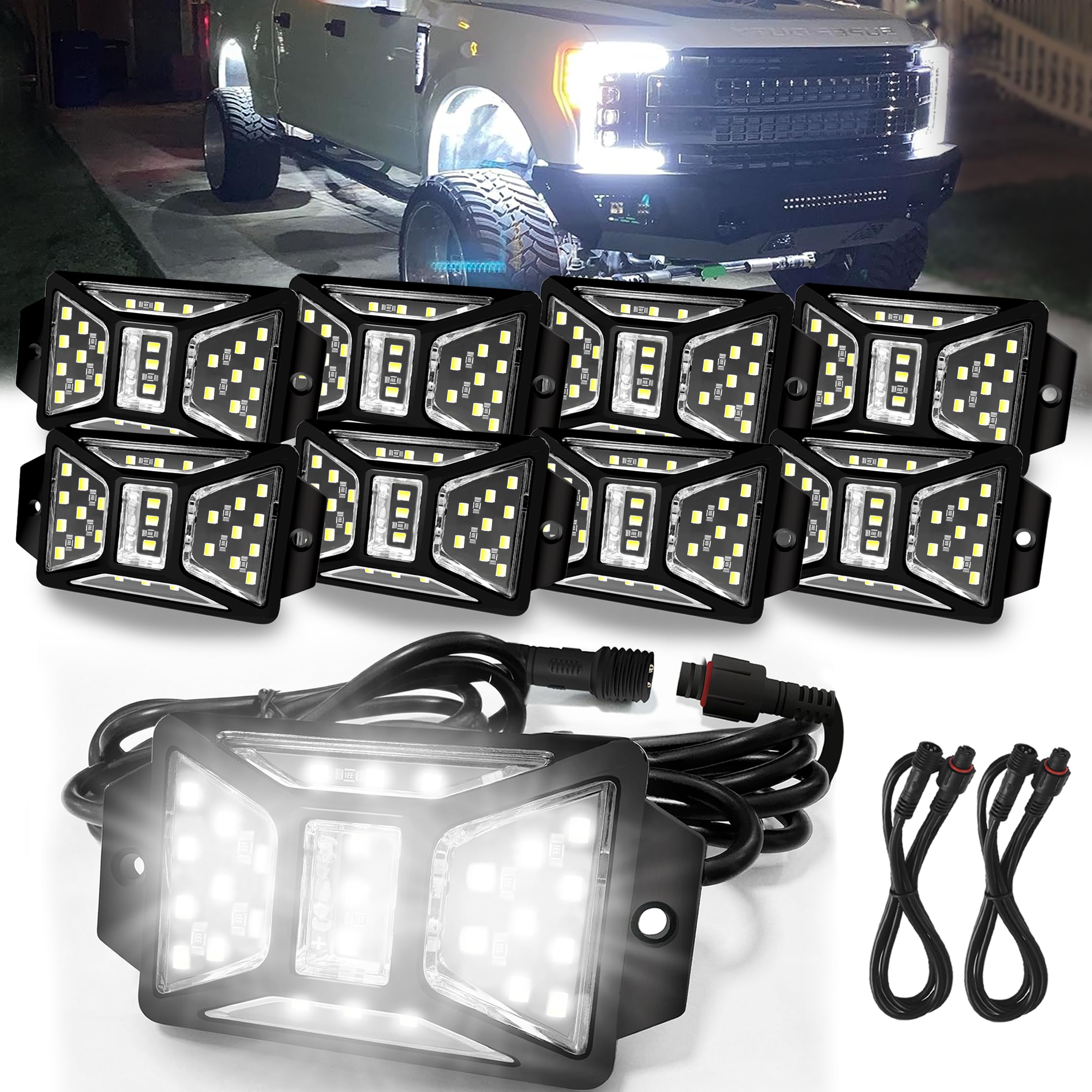 Auto Buero front view of eight pods showing full coverage and easy mounting