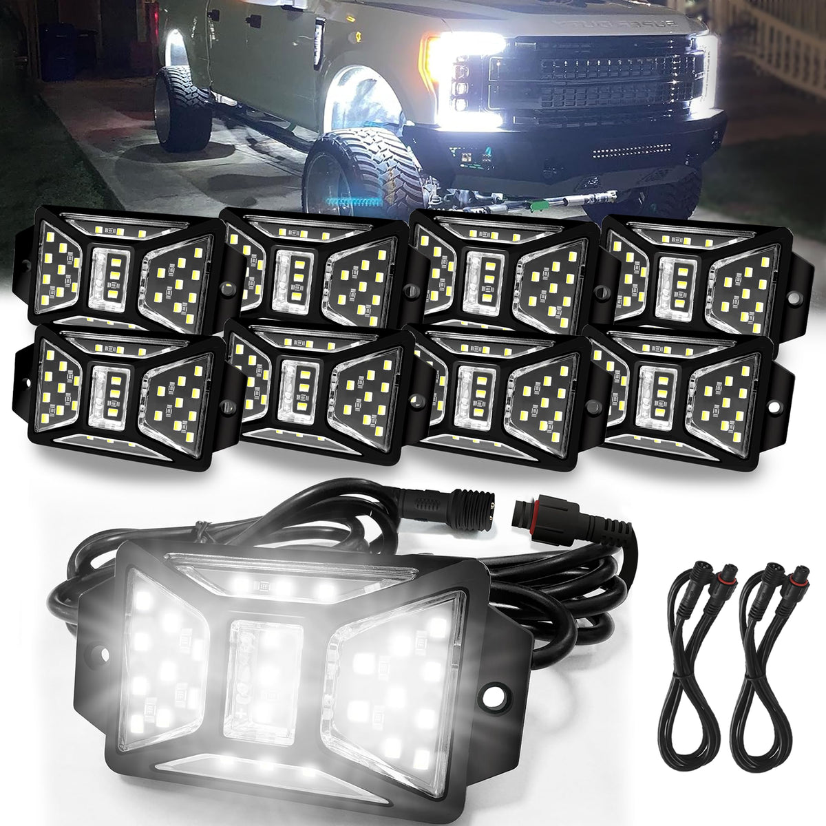 Auto Buero front view of eight pods showing full coverage and easy mounting