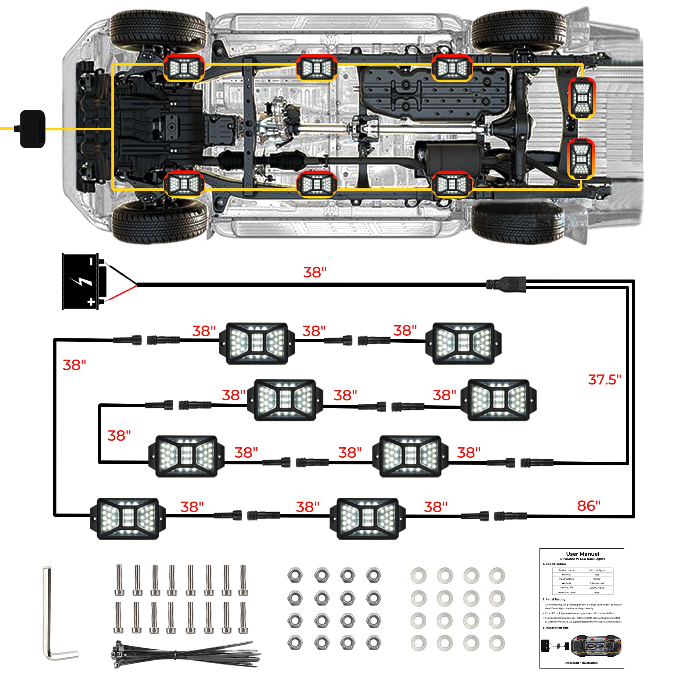 Auto Buero installed undercarriage view highlighting wheel well and frame lighting