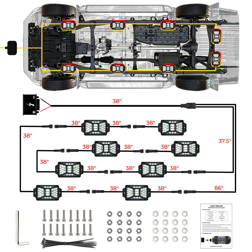Auto Buero installed undercarriage view highlighting wheel well and frame lighting
