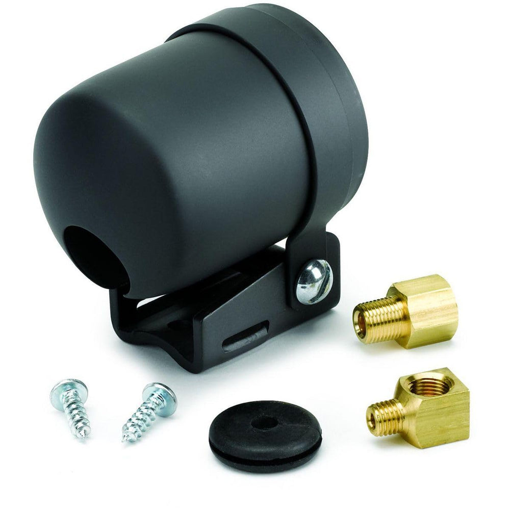 AUTO METER 2204 front view showing black pedestal mount and bezel for secure fit