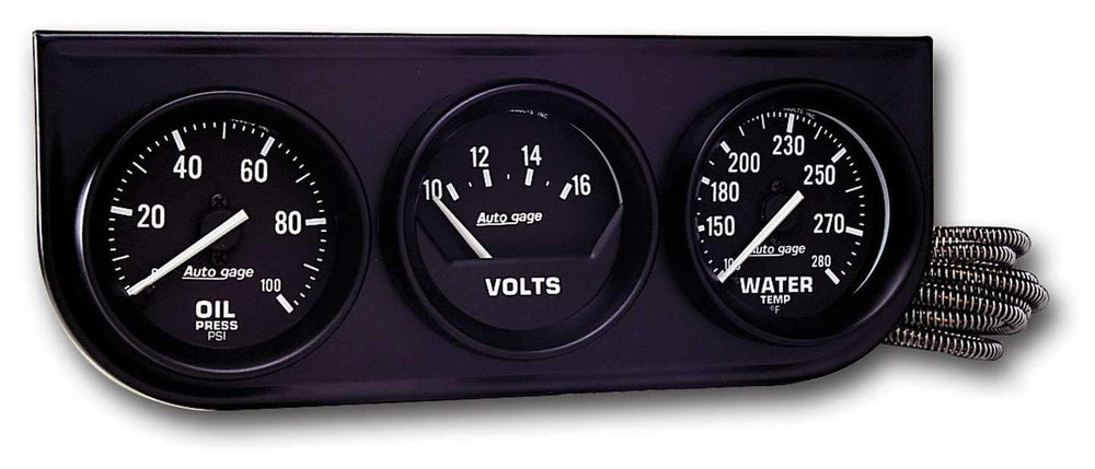 AUTO METER 2397 front console view showing black dial and bezel, clear readings