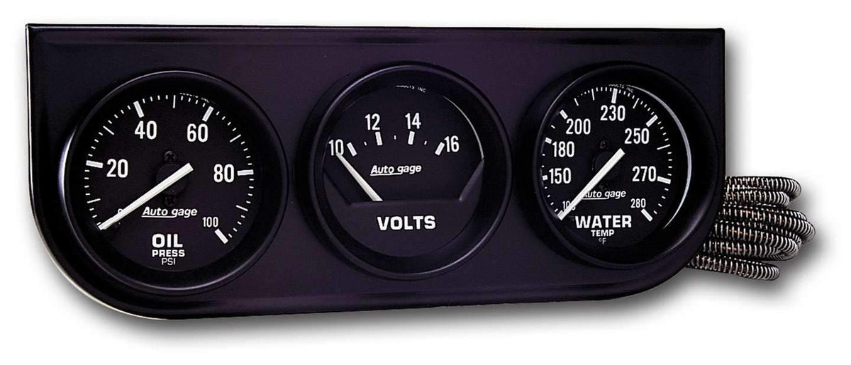 AUTO METER 2397 front console view showing black dial and bezel, clear readings