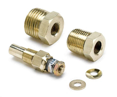 Auto Meter 2385 temperature sender front view showing compact design for easy installation
