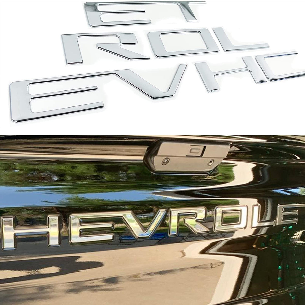Auto Safety front-facing chrome letters on backing showing complete set and brand