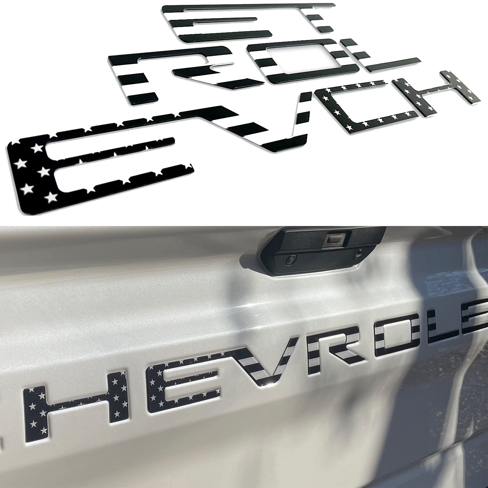 AUTO SAFETY front view of black American Flag letters, shows fit and upgraded look
