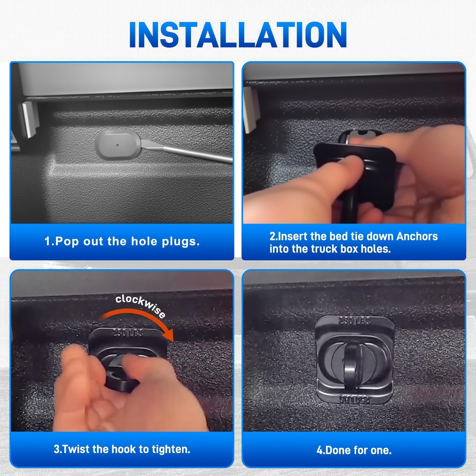 AUTOBABA step-by-step install showing anchor alignment in bed