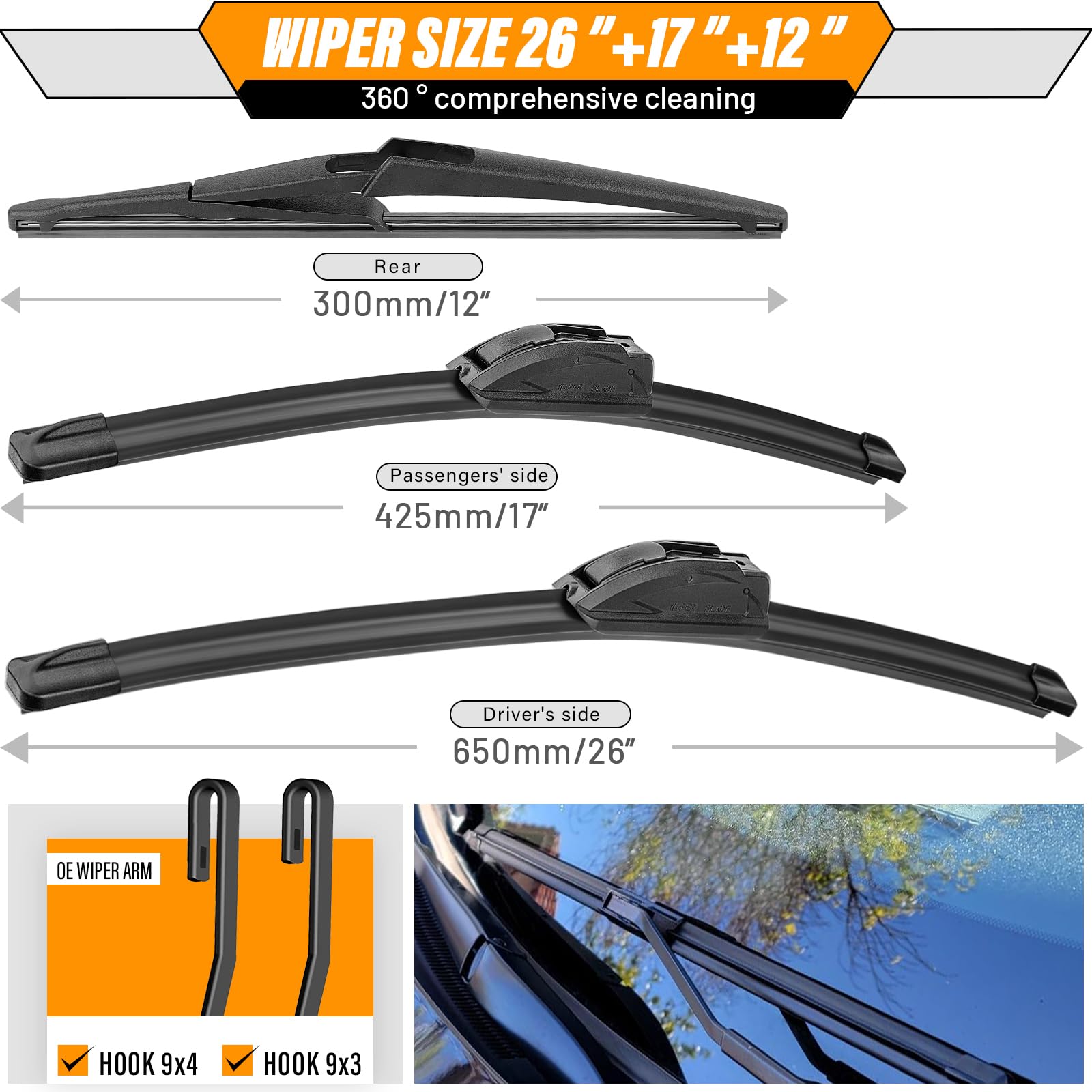 AUTOBOO 17-inch blade profile detail showing contour for consistent contact