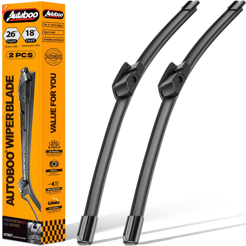 AUTOBOO front packaging showing OEM wiper set for BMW 5 and 7 Series benefits fit
