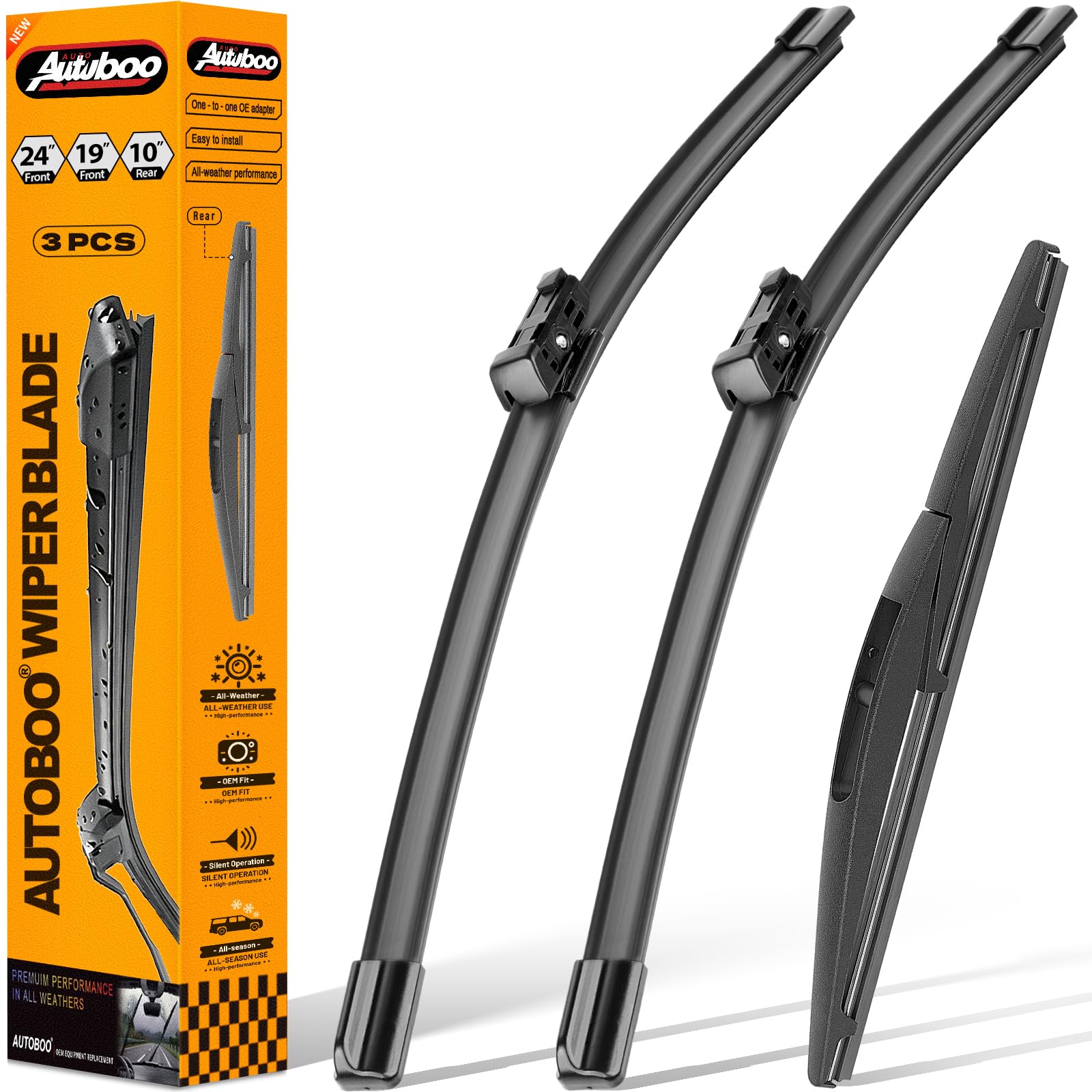 AUTOBOO front packaging showing complete 3-blade set and fit