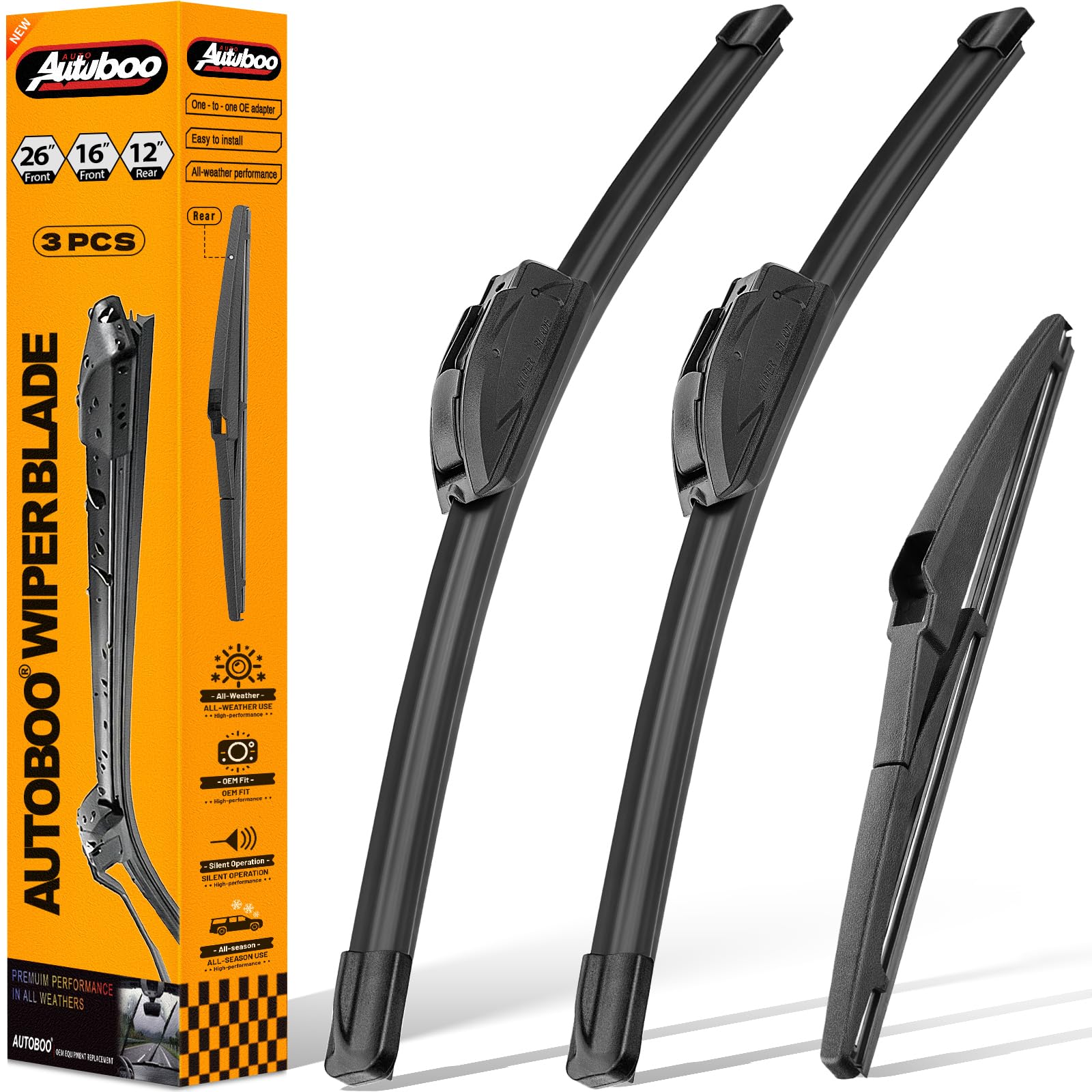 AUTOBOO front packaging showing full 3-blade replacement set for quick selection