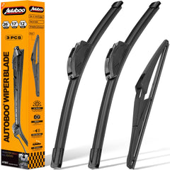 AUTOBOO packaging for QX60 wiper blades showing full 3-blade kit and fit benefits