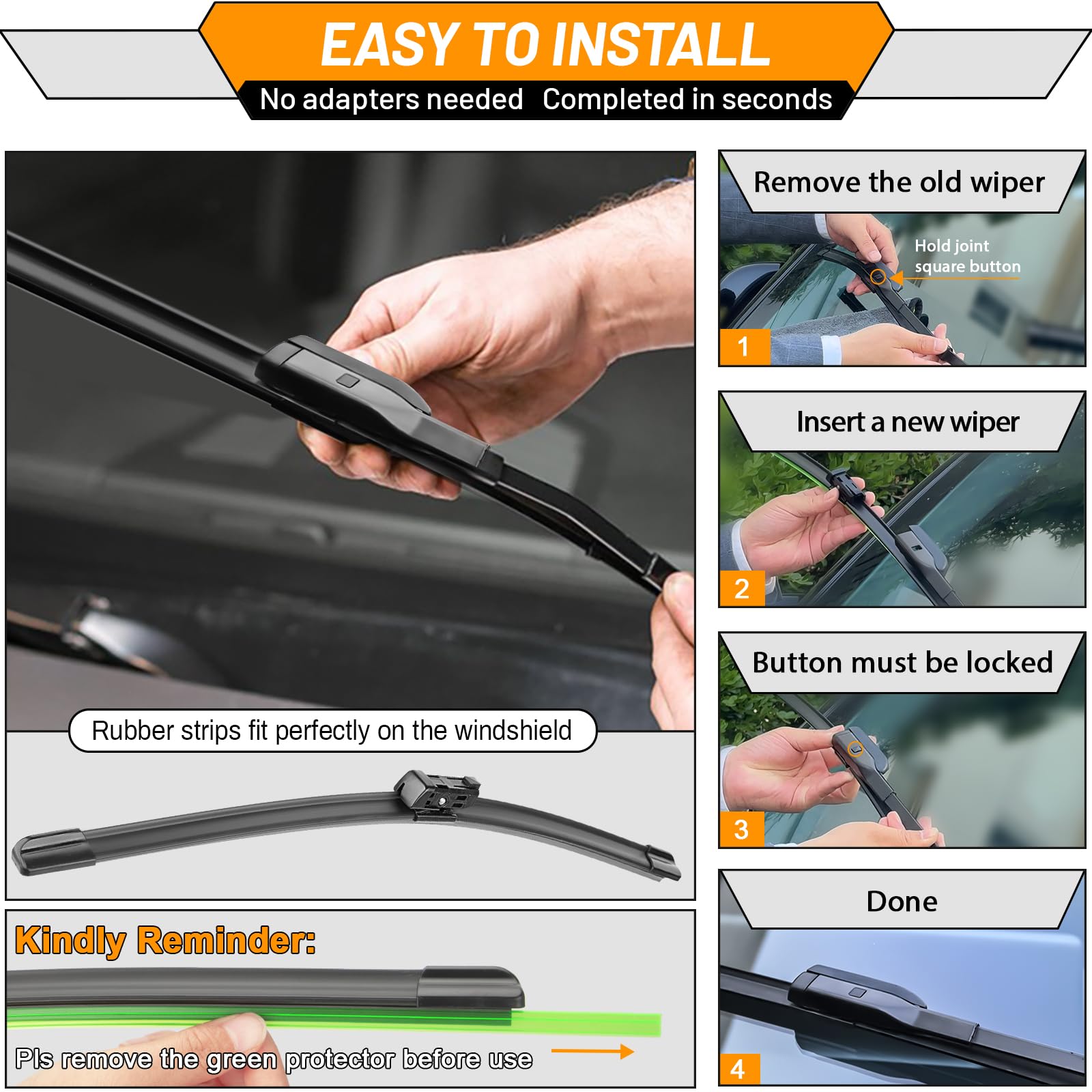 AUTOBOO blades wiping rain from windshield, consistent all-weather performance