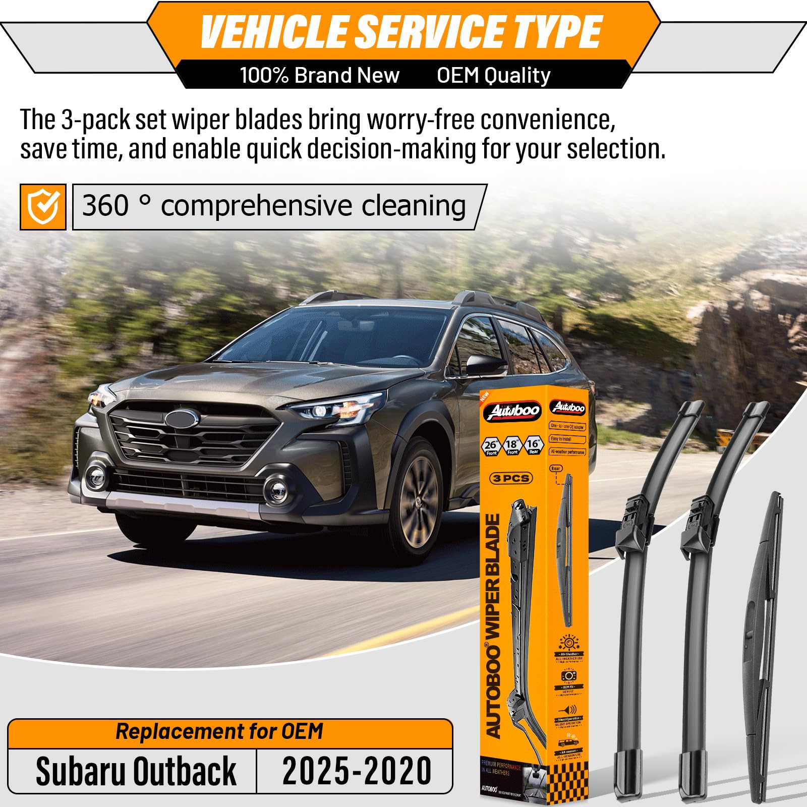 AUTOBOO blade installed on Subaru Outback front windshield for improved visibility