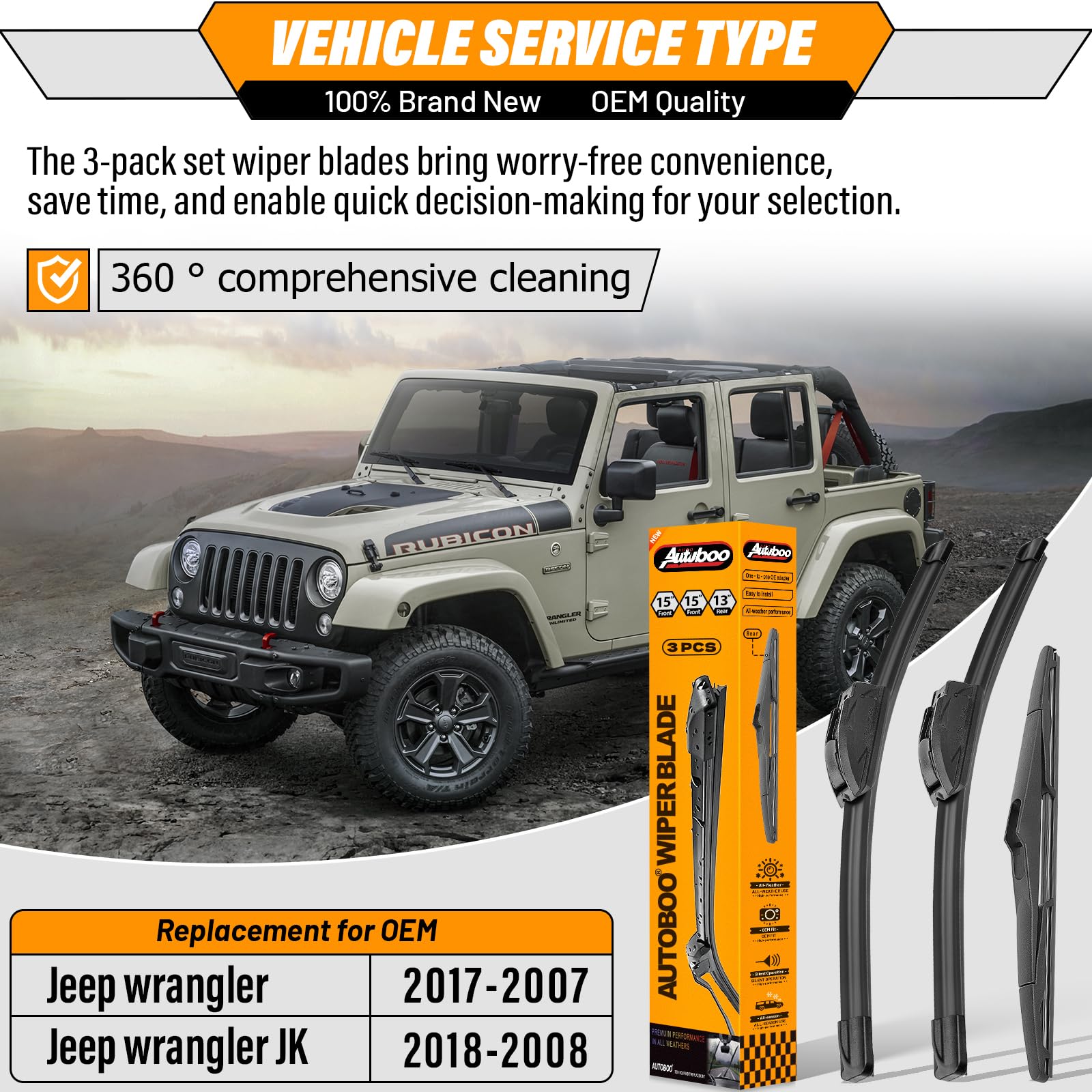 AUTOBOO left and right 15-inch blades front view for easy fitment