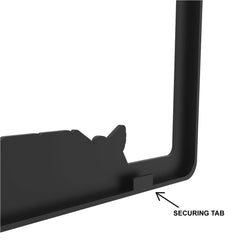 AUTOBOXCLUB rear detail showing securing tabs that prevent plate rattling and increase mount stability
