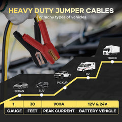 AutoChat jumper cables connected between two cars demonstrating safe use