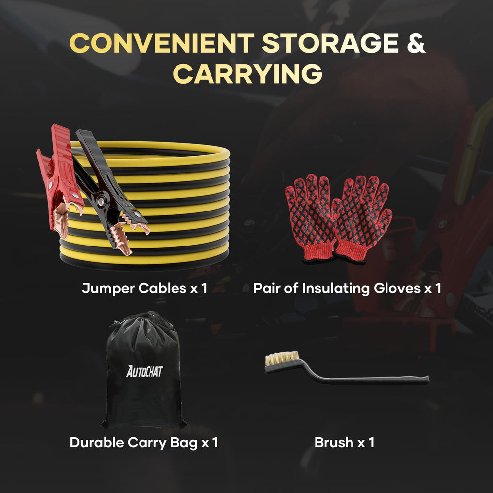AutoChat carry bag open with cables, gloves and brush for organized storage