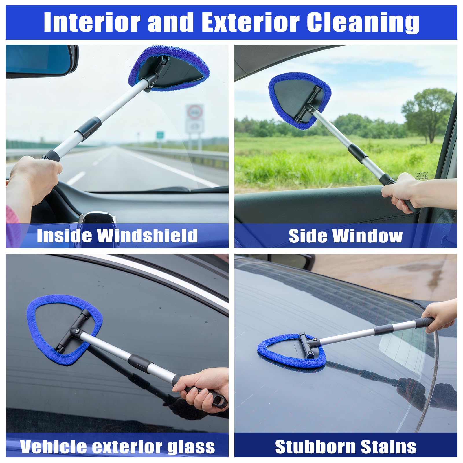AUTODECO telescopic handle extended to reach tall windshield areas safely