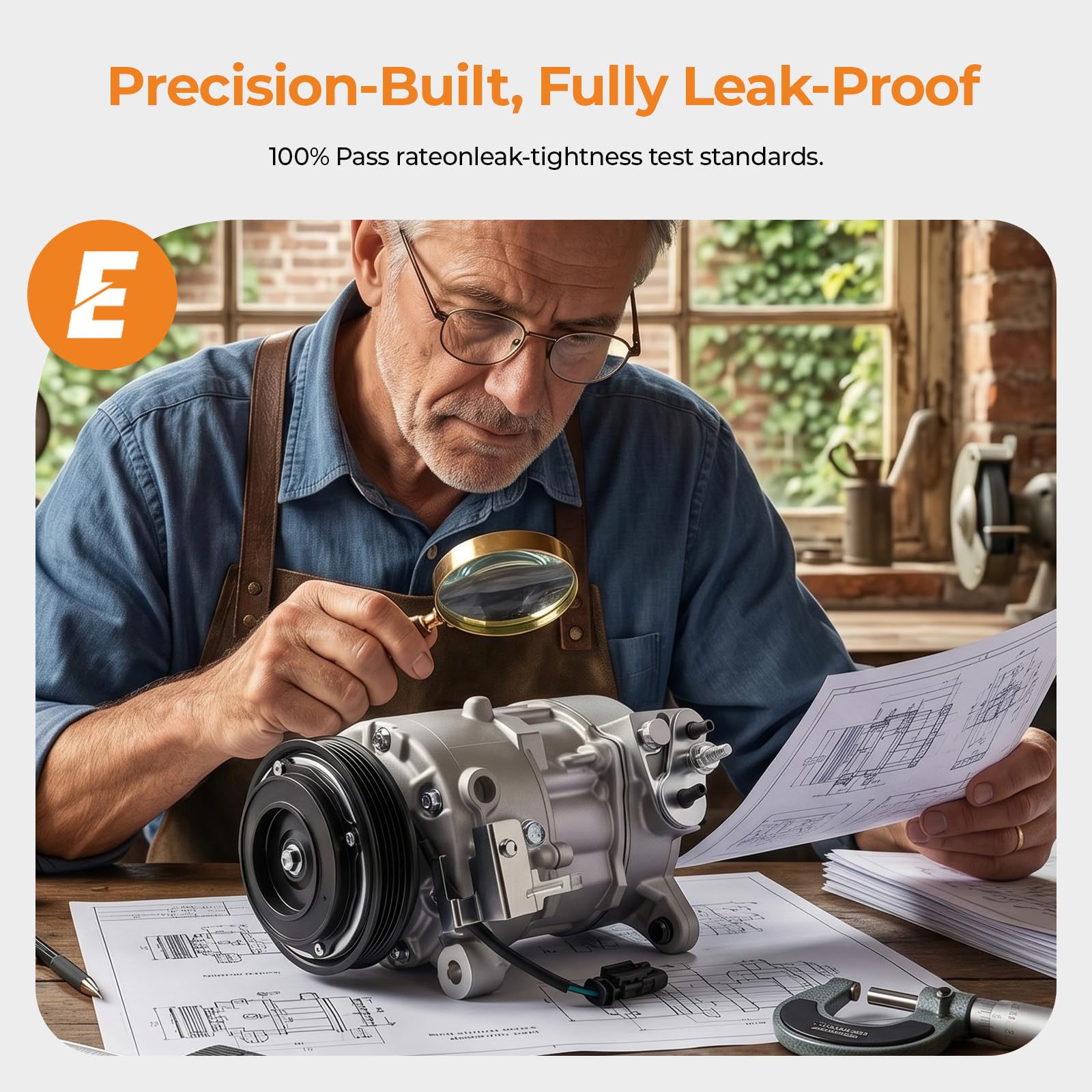 Autoexact compressor with parked truck and vents illustrating faster cabin cooldown benefit