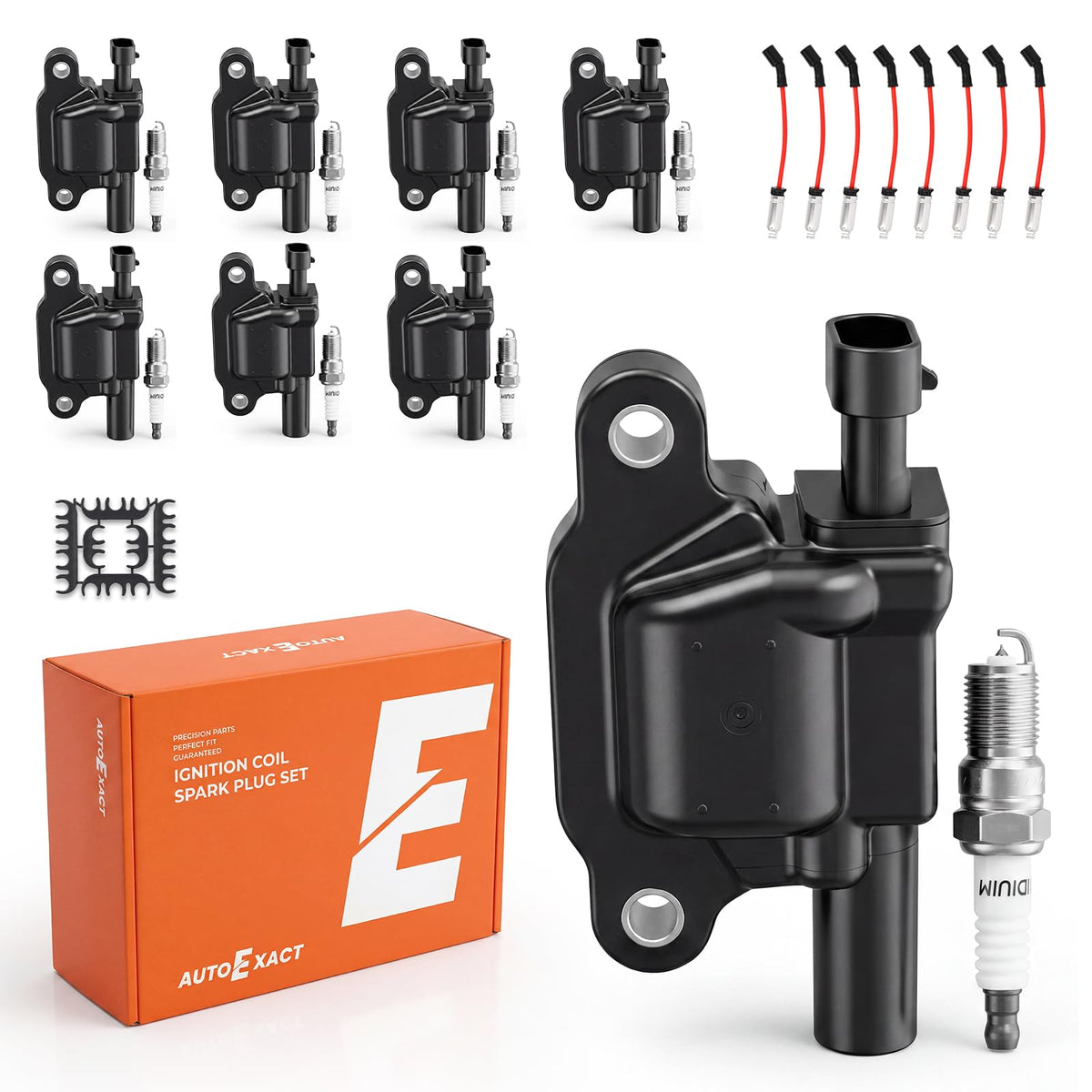 autoexact front packaging showing coil, plug and wires for easy identification