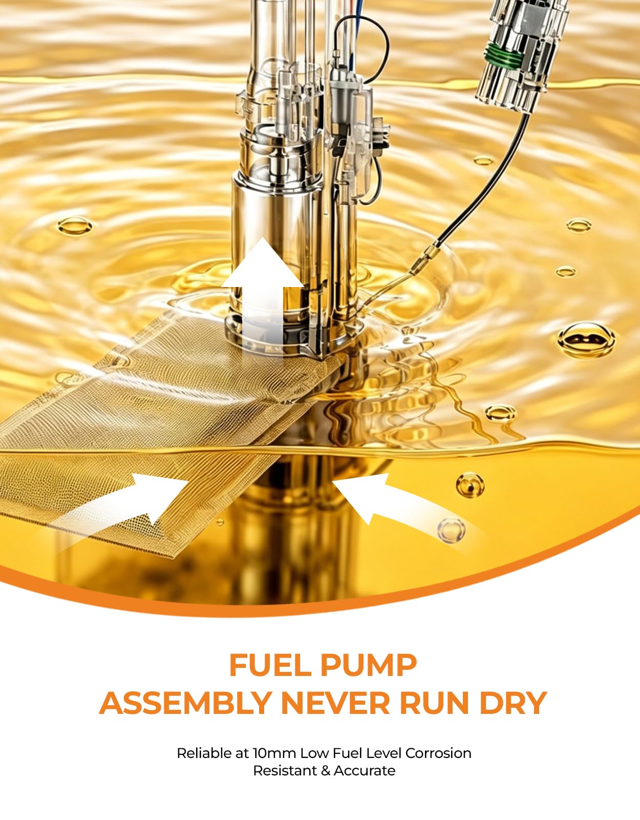 AutoExact installed fuel pump assembly inside tank showing correct fit and placement benefit