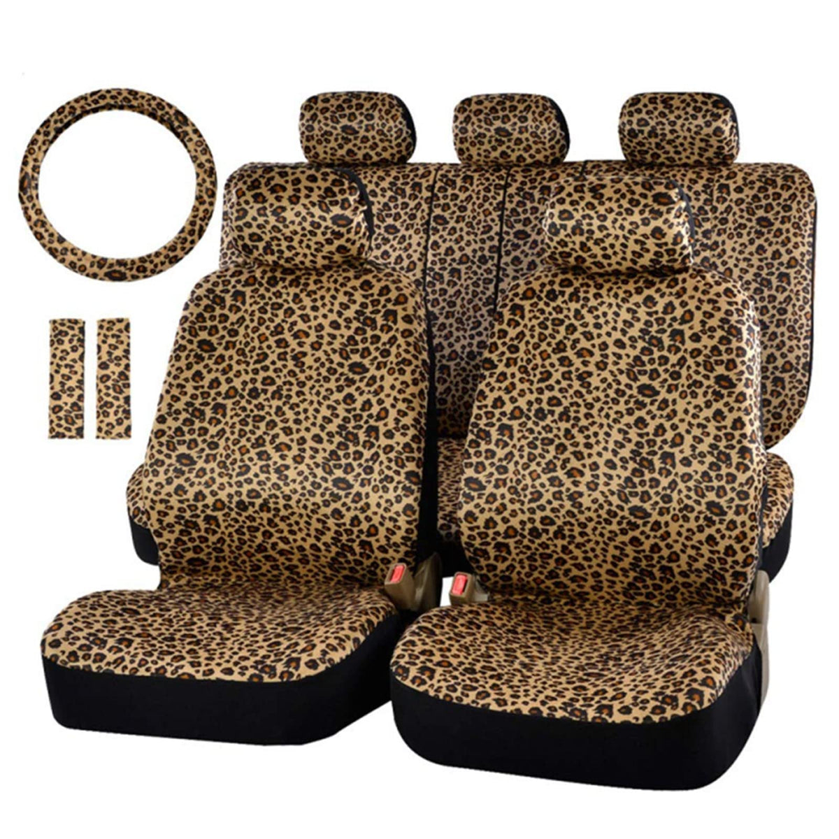 AUTOFAN front seat cover shows bold leopard print and snug fit for style