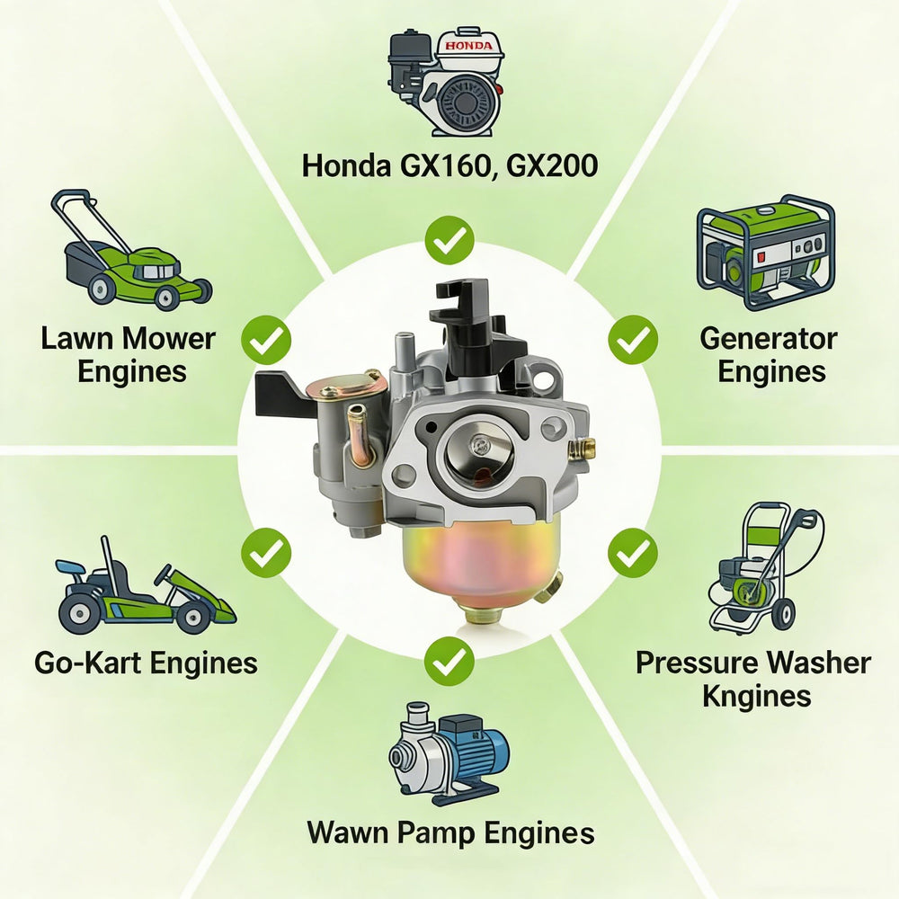 AUTOKAY carburetor installed on a GX200 engine demonstrating easy fit