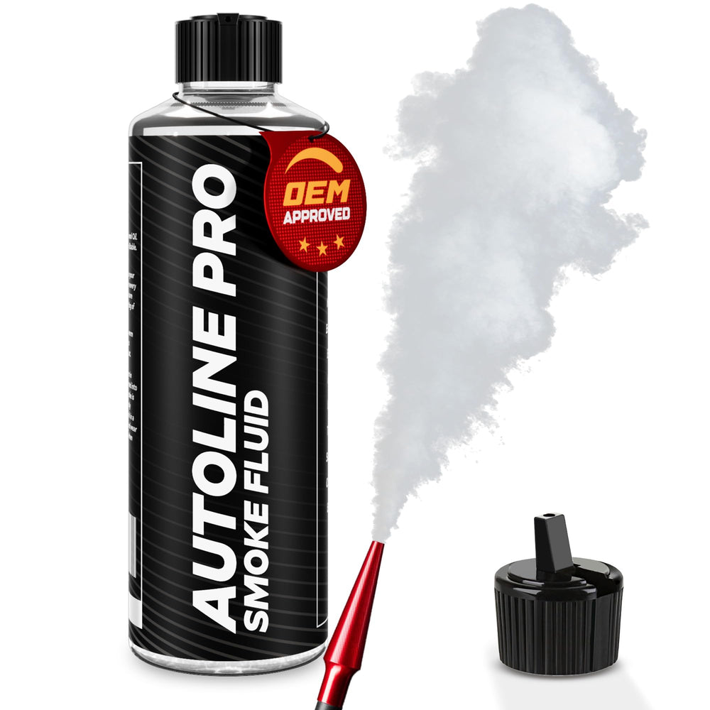 AutoLine Pro included smoke fluid bottle and label ensuring long runtime and OEM-safe formula