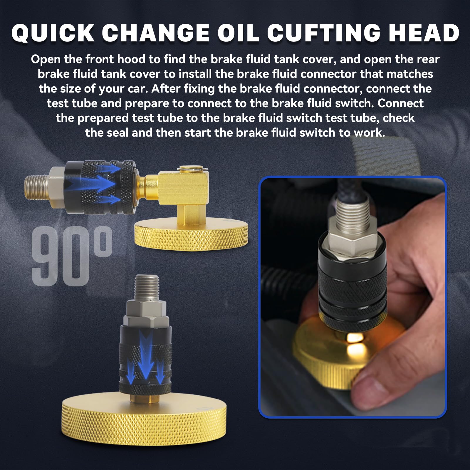 AUTOOL adapter attached to a master cylinder, secure connection reduces fluid spills