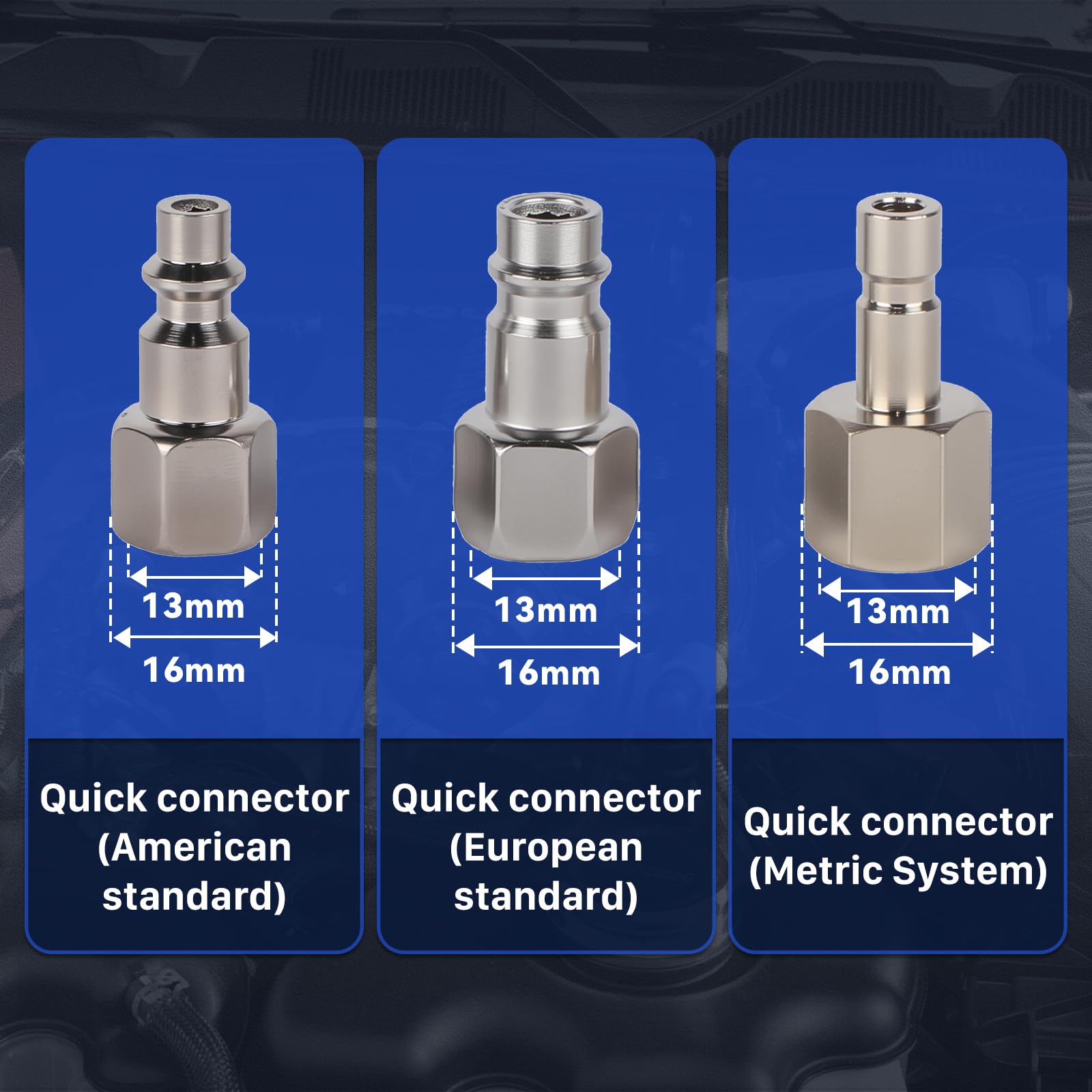 AUTOOL adapters arranged by size, easy selection speeds up fitting the correct adapter