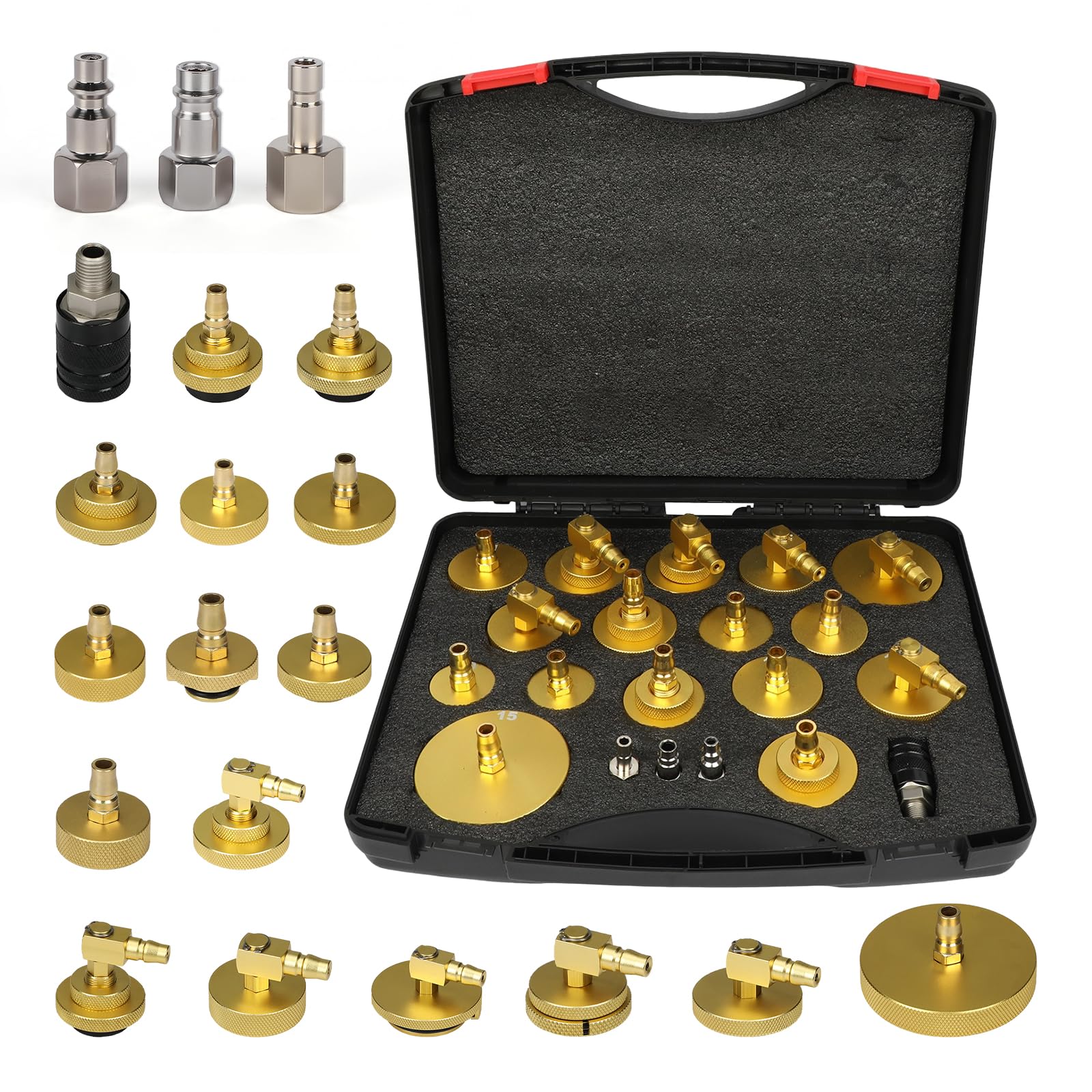 AUTOOL front packaging showing complete 20-piece bleeder kit, professional organization benefit