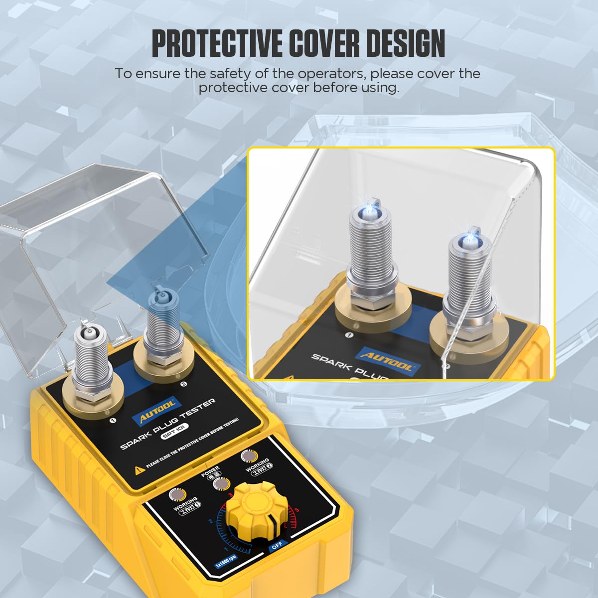 AUTOOL next to a hand to show compact size and easy portability