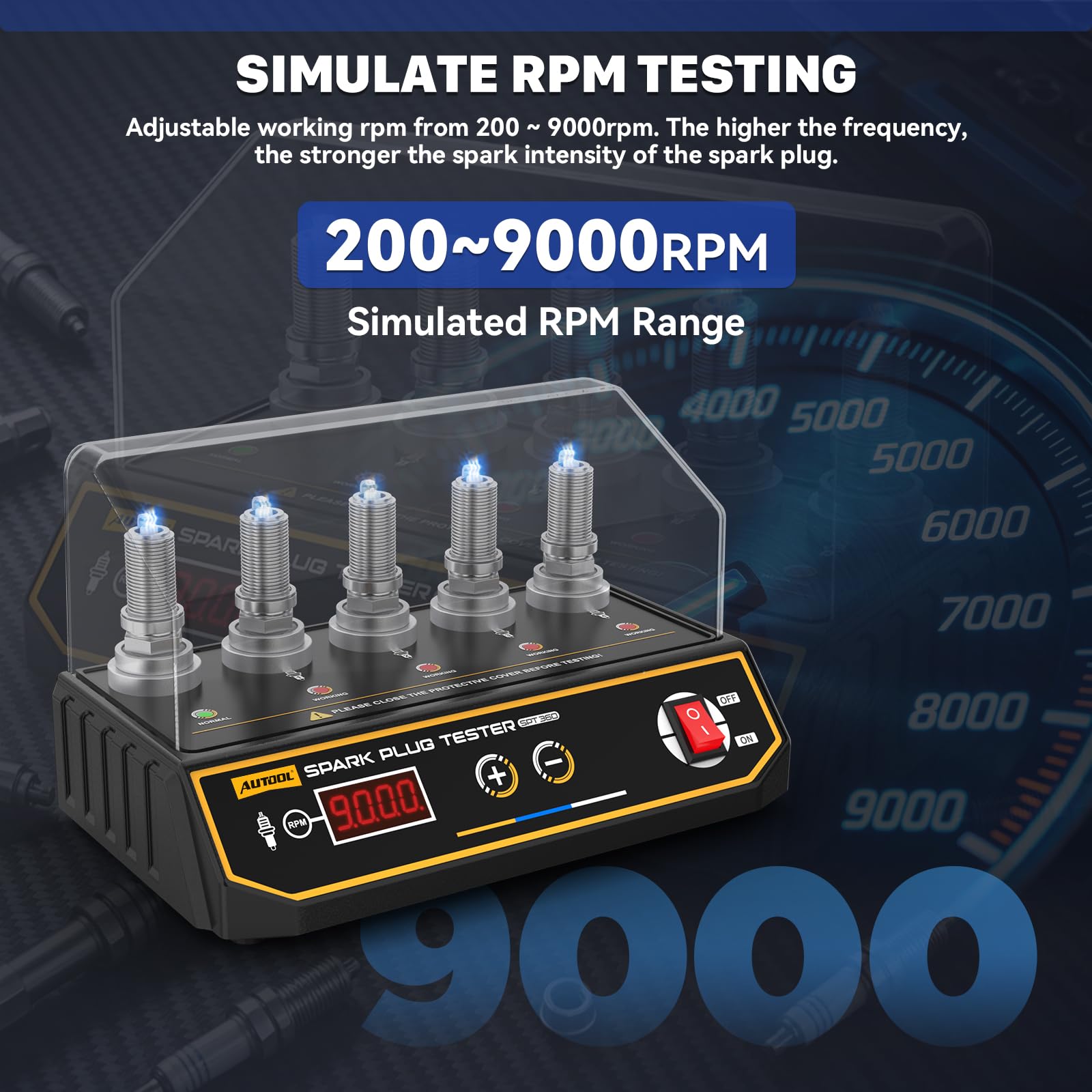 AUTOOL SPT360 digital display closeup with clear RPM readout for precise control