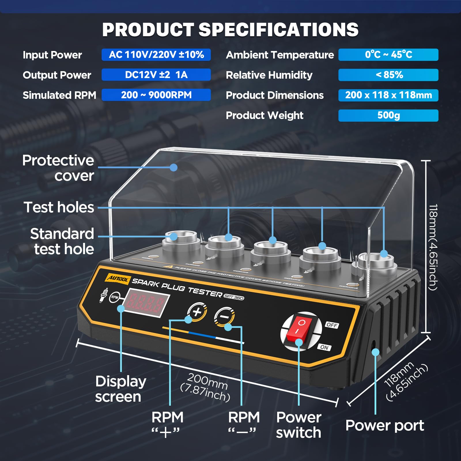 AUTOOL SPT360 on a workbench in use to speed ignition diagnostics