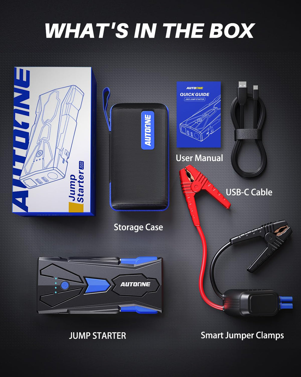 AUTOONE kit components laid out showing included cables and user manual