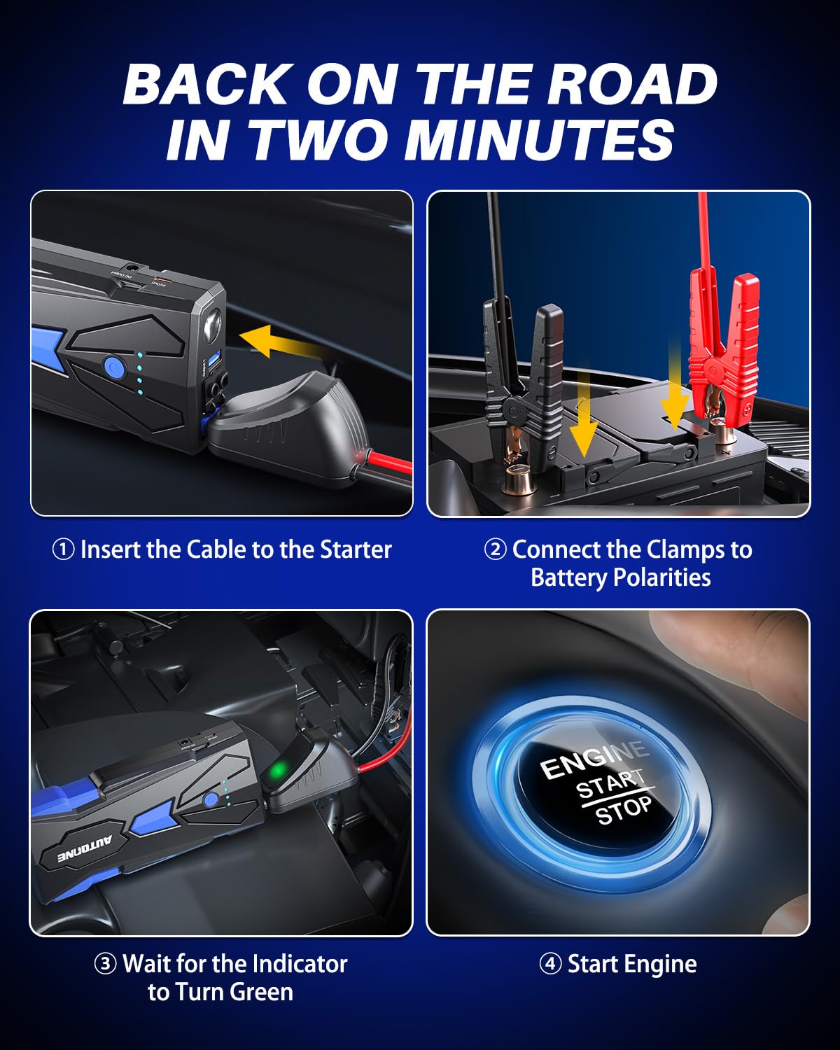 AUTOONE USB ports and LED display providing charging and useful light