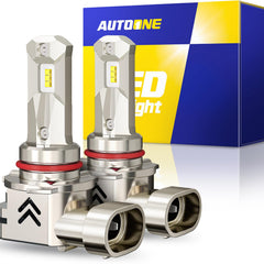 AUTOONE 9005 front packaging showing product and plug-and-play benefit