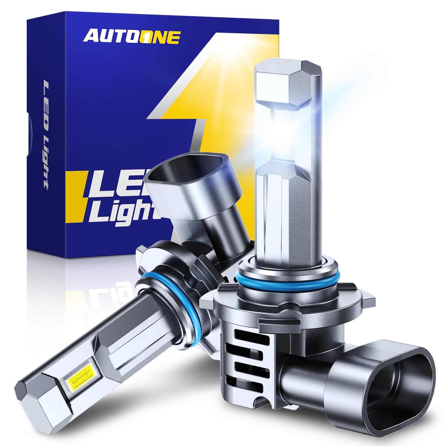 AUTOONE 9005 front view showing bulb profile and secure fit — improved visibility