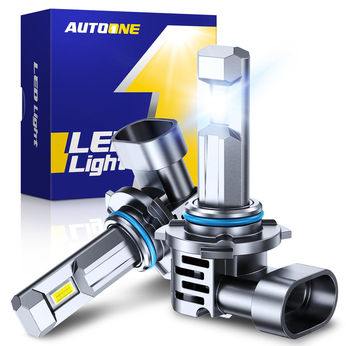 AUTOONE 9005 front view showing bulb profile and secure fit — improved visibility