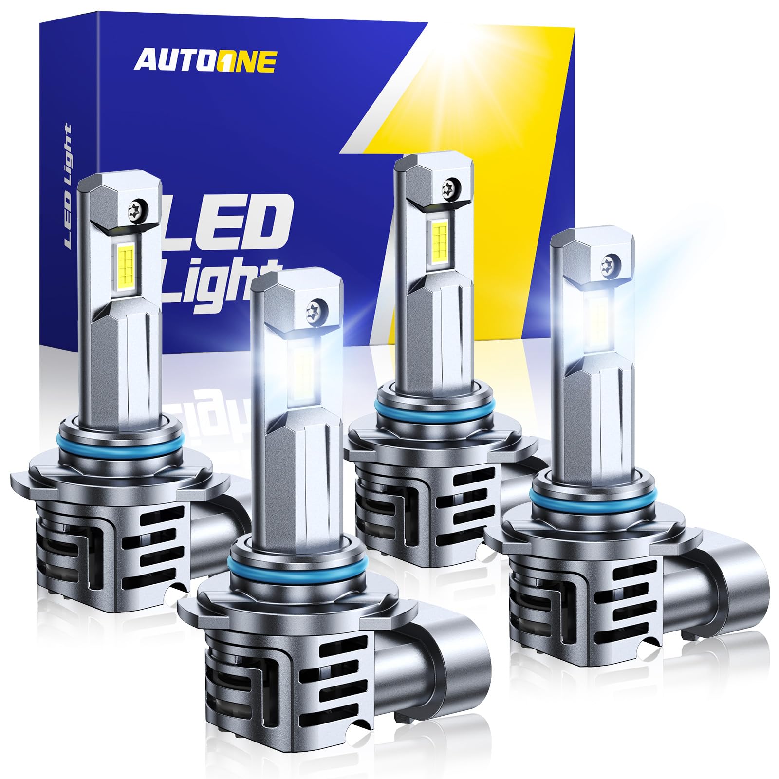 AUTOONE front packaging showing 9005 9006 LED combo and benefits