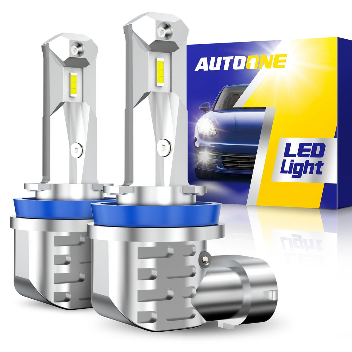 AUTOONE front packaging showing two bulbs and benefits