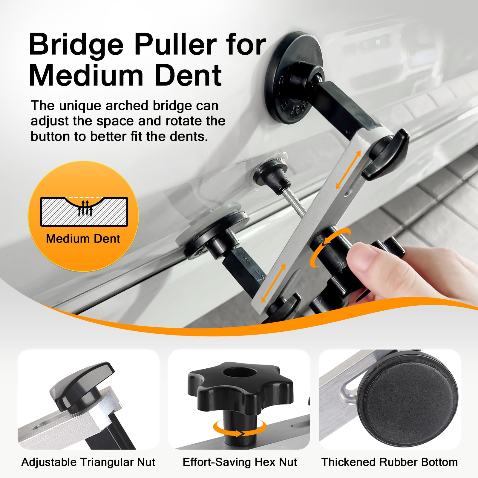 AUTOPDR assorted puller tabs laid out to match different dent sizes precisely