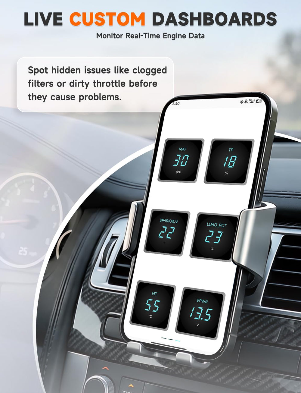 AUTOPHIX 3210 displaying 0–60 performance test results in app to verify acceleration improvements