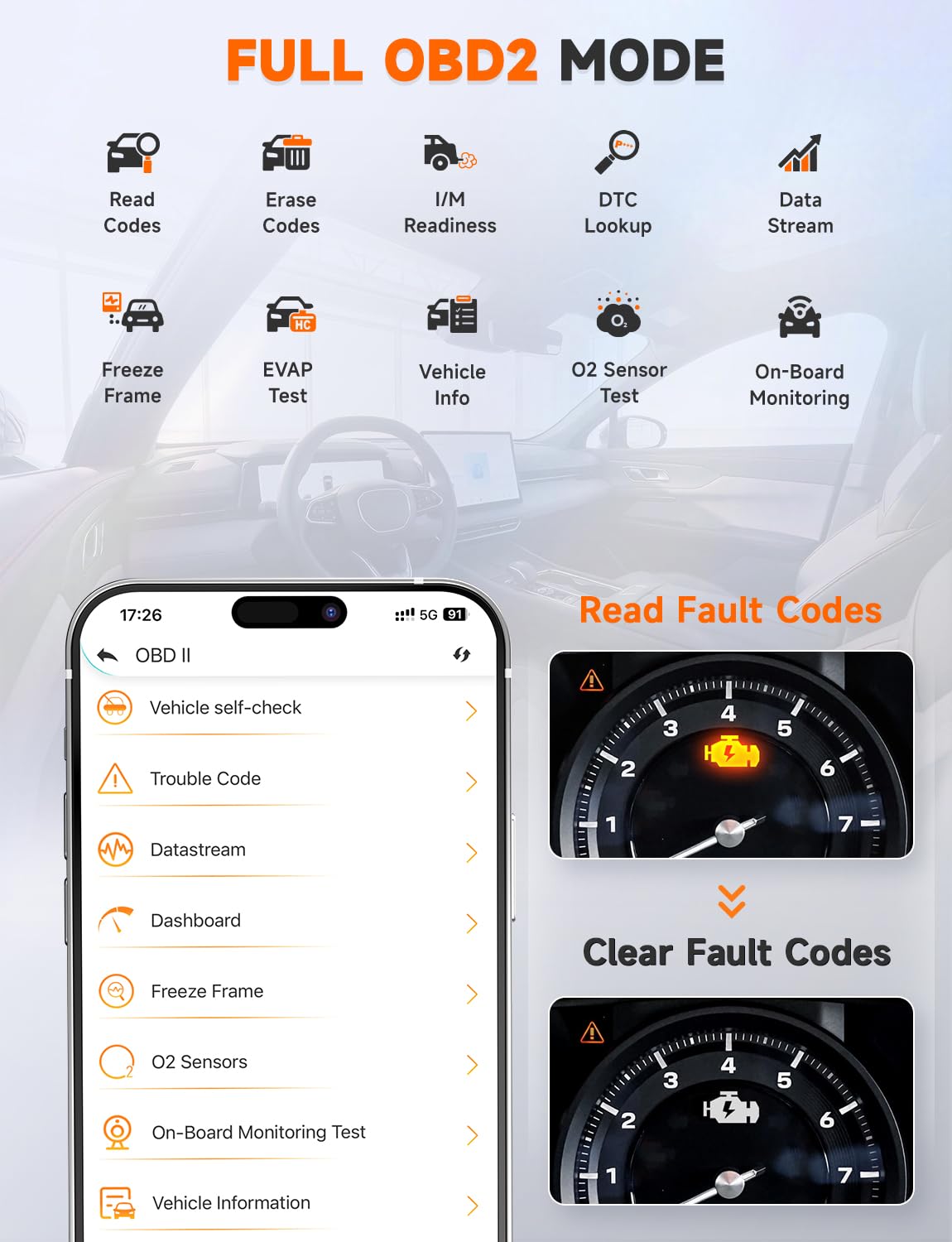 AUTOPHIX app live data screen connected to AUTOPHIX 3210 showing real-time engine metrics for troubleshooting